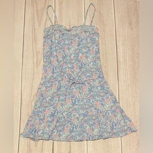Hollister Size XS Mini Tank Dress Tie Waist Lined Paisley Print Blue & Pink